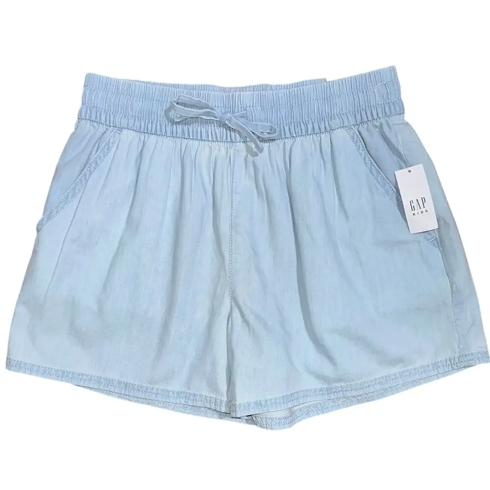 NWT Gap Kids Girls Chambray Light Blue Cotton Pull On Easy Shorts Size XXL 14/16